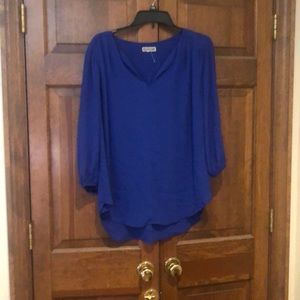 Pleione royal blue long sleeve v neck,spot needs stitching at V